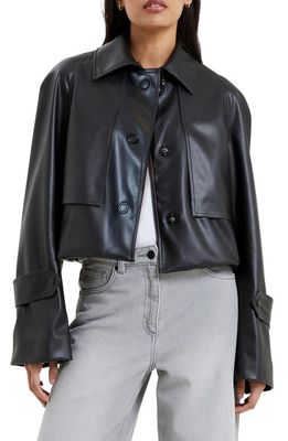 French Connection Crolenda Faux Leather Crop Jacket in 01-Blackout