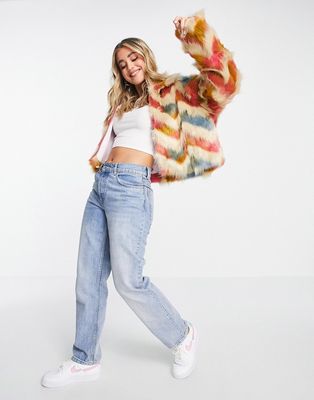 French Connection dallow faux fur jacket in multi color