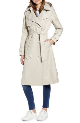 French Connection Double Breasted Hooded Trench Coat in Sand