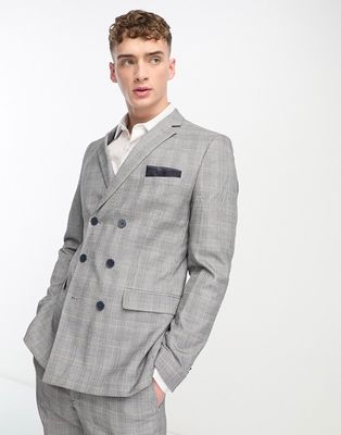 French Connection double breasted suit jacket in gray plaid