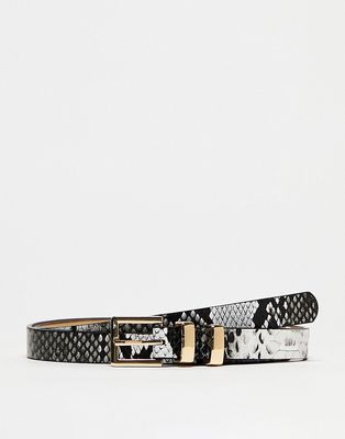 French Connection double keeper belt in snake print-Brown