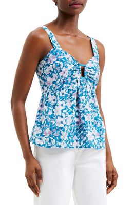 French Connection Dreanna Flores Eyelet Cotton Camisole in Ocean Depths