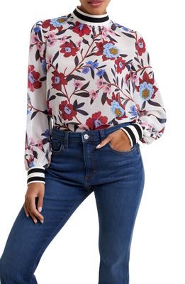 French Connection Eloise Floral Crinkle Top in 10-Sum Wh-Cerise Pink