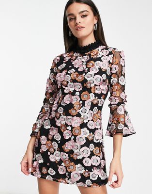 French Connection embellished 3D floral mini dress-Multi