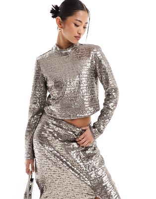 French Connection embellished top in gunmetal silver - part of a set