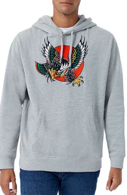 French Connection Embroidered Eagle Cotton Blend Hoodie in Light Grey