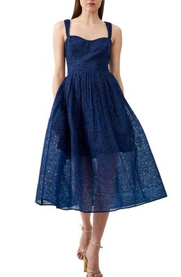 French Connection Embroidered Lace Dress in Midnight Blue