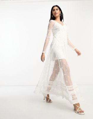 French Connection embroidered maxi dress in white lace