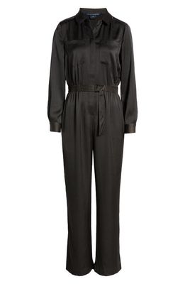 French Connection Enid Long Sleeve Satin Jumpsuit in Dark Slate