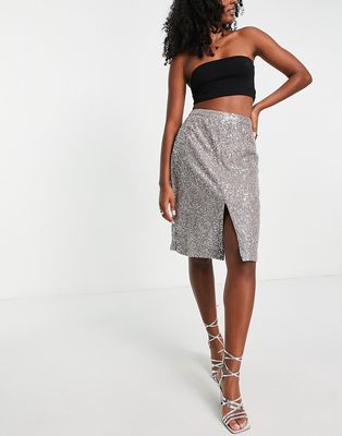 French Connection eshka sequin skirt in silver