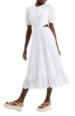 French Connection Esse Eyelet Embroidered Cutout Cotton Dress in 12-Linen White