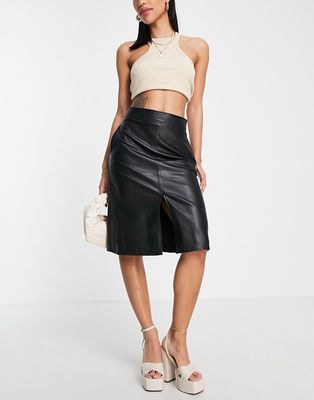 French Connection etta faux leather midi skirt in black - BLACK