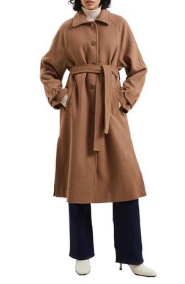 French Connection Fawn Felt Belted Coat in Tobacco Br
