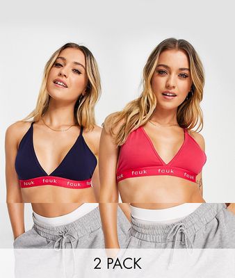 French Connection FCUK 2 pack triangle bra in pink and navy