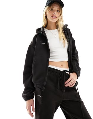 French Connection FCUK boxy zip front hoodie in black - part of a set