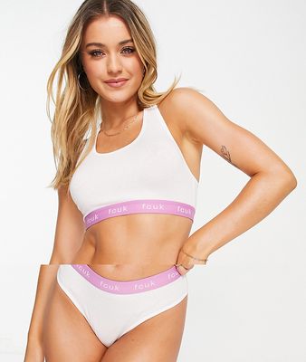 French Connection FCUK crop top and thong set in white and frost pink