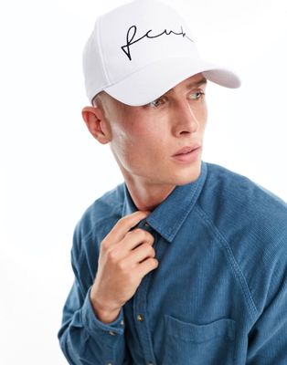 French Connection FCUK script logo cap in white