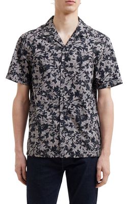 French Connection Fistral Short Sleeve Button-Up Camp Shirt in 01-Black Onyx Multi