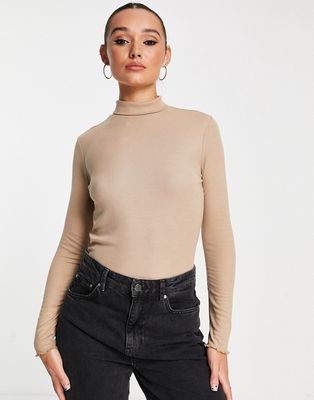 French Connection fitted high neck sweater in camel-Neutral