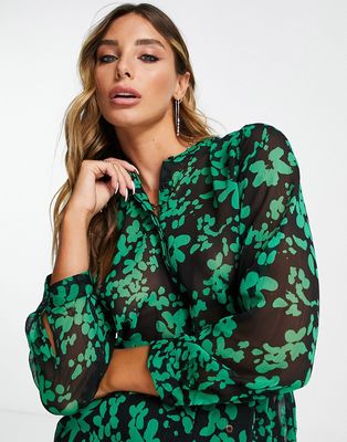 French Connection floral crinkle shirt in green