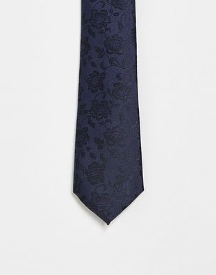 French Connection floral tie in marine floral-Navy