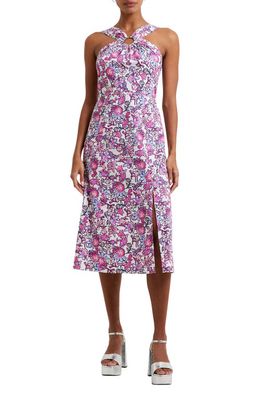 French Connection Fontini Floral Print Halter Midi Dress in Summer White/Pink