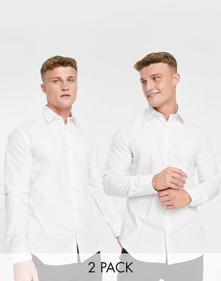 French Connection formal 2 pack shirts in white