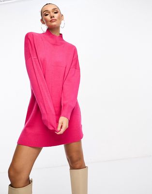 French Connection front seam knit turtle neck dress in pink