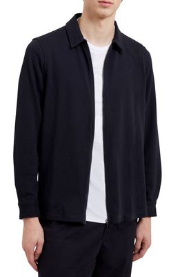 French Connection Front Zip Long Sleeve Shirt in Black Onyx