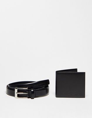 French Connection gift set wallet and belt in black