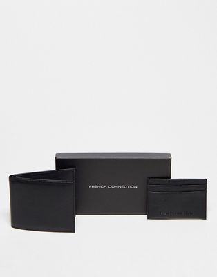 French Connection gift set wallet and cardholder in black