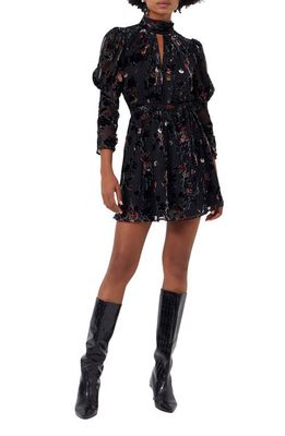 French Connection Guthern Burnout Long Sleeve Minidress in 01-Black