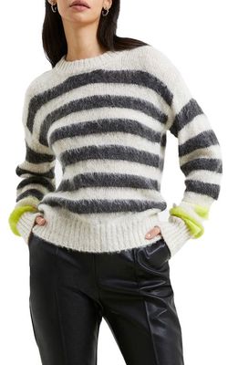 French Connection Hadlee Jessika Stripe Sweater in Oatmeal/Dark Grey