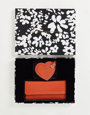French Connection heart luggage tag and wallet gift set in coral-Orange