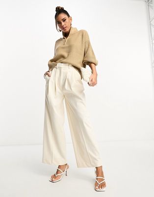 French Connection high neck chunky half zip sweater in camel-Neutral