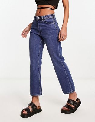 French Connection high rise kick flare denim jeans in mid wash-Blue