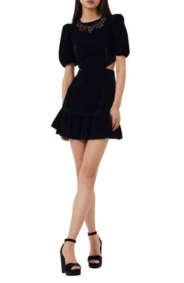 French Connection Ilvana Embroidered Cutout Velvet Minidress in Black