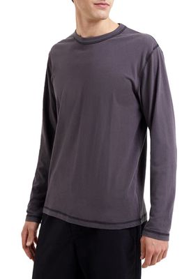 French Connection Interlock Stitch Long Sleeve Cotton T-Shirt in Forged Iron