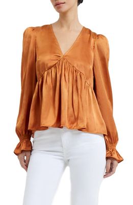 French Connection Inu Long Sleeve Satin Blouse in 21-Honey Bronze