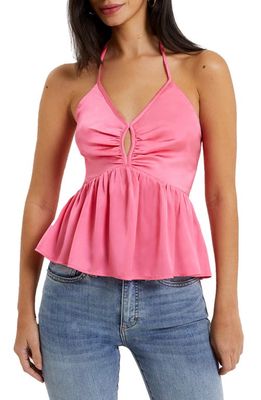 French Connection Inu Satin Cutout Halter Top in 60-Camellia Rose