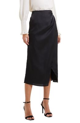 French Connection Inu Satin Faux Wrap Midi Skirt in Blackout
