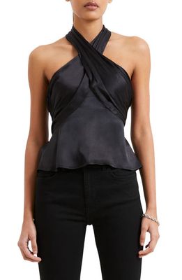 French Connection Inu Satin Halter Top in 01-Black