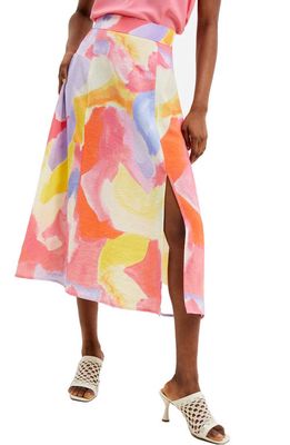French Connection Isadora Faron Watercolor Print Fit & Flare Skirt in Dopamine Summer Multi