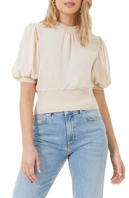 French Connection Jenna Rib Trim Puff Sleeve Top in Classic Cream