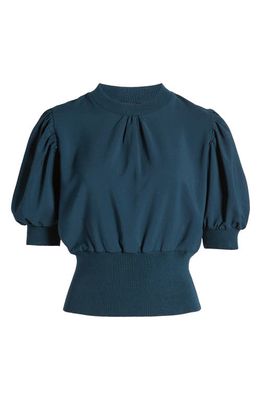 French Connection Jenna Rib Trim Puff Sleeve Top in Deep Teal