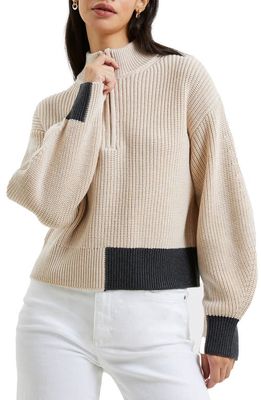 French Connection Joss Colorblock Half Zip Sweater in Oatmeal