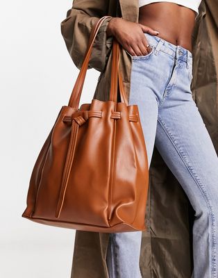 French Connection knotted tote bag in tan-Brown