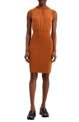 French Connection Krista Mixed Media Sleeveless Dress in Honey Bronze
