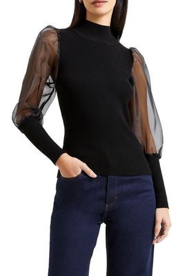 French Connection Krista Organza Contrast Mock Neck Sweater in Blackout