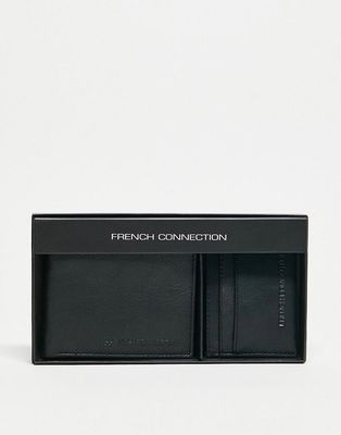 French Connection leather wallet and card holder in black